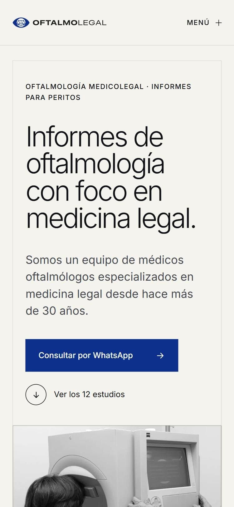 La página nueva de OftalmoLegal en un celular